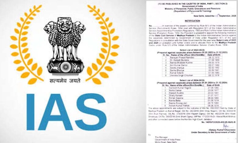 बड़ी खुशी! मध्य प्रदेश के 16 प्रशासनिक अफसरों को मिला IAS अवार्ड, केंद्र ने जारी किया नोटिफिकेशन